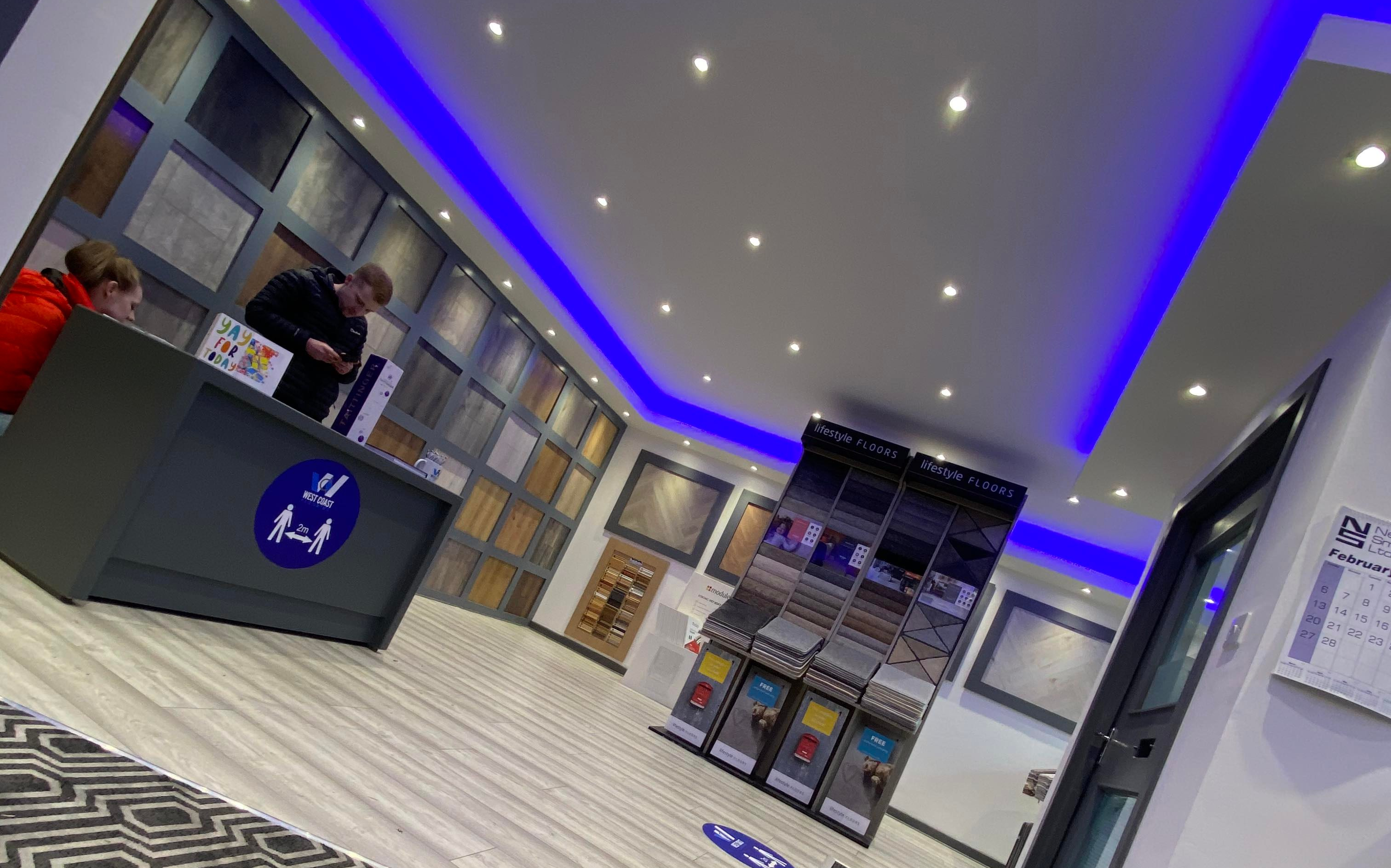 Interior of West Coast Flooring showroom, opened in February 2022 by Norma Curran's son.